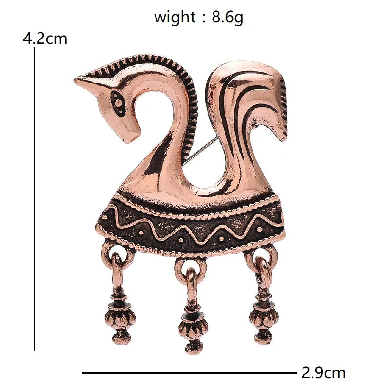Vintage-Style Twin Horse Pendant Brooch — dimensions