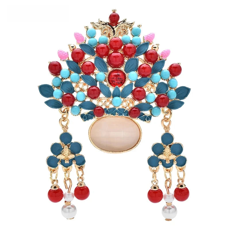 Ornate Floral Crown with Dangling Beads Brooch product variant photo