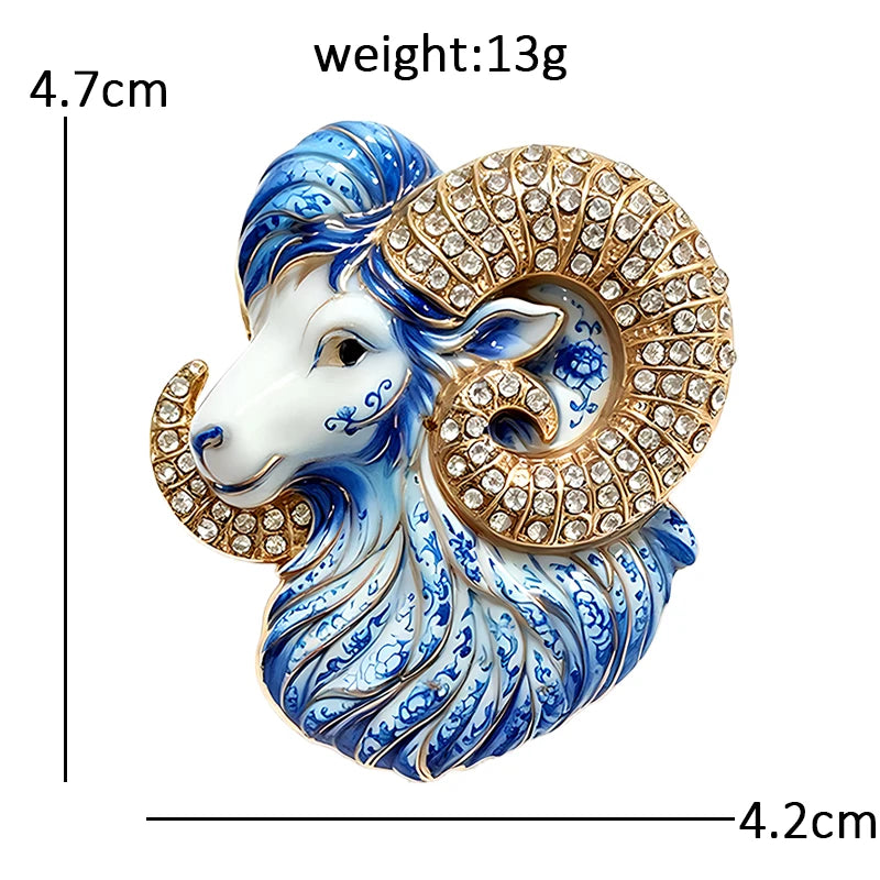 Patterned Ram Head Sparkle Brooch