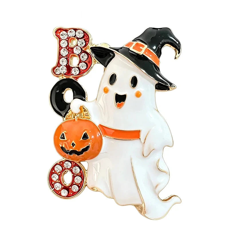 Boo Ghost with Witch Hat Brooch original white background product photo