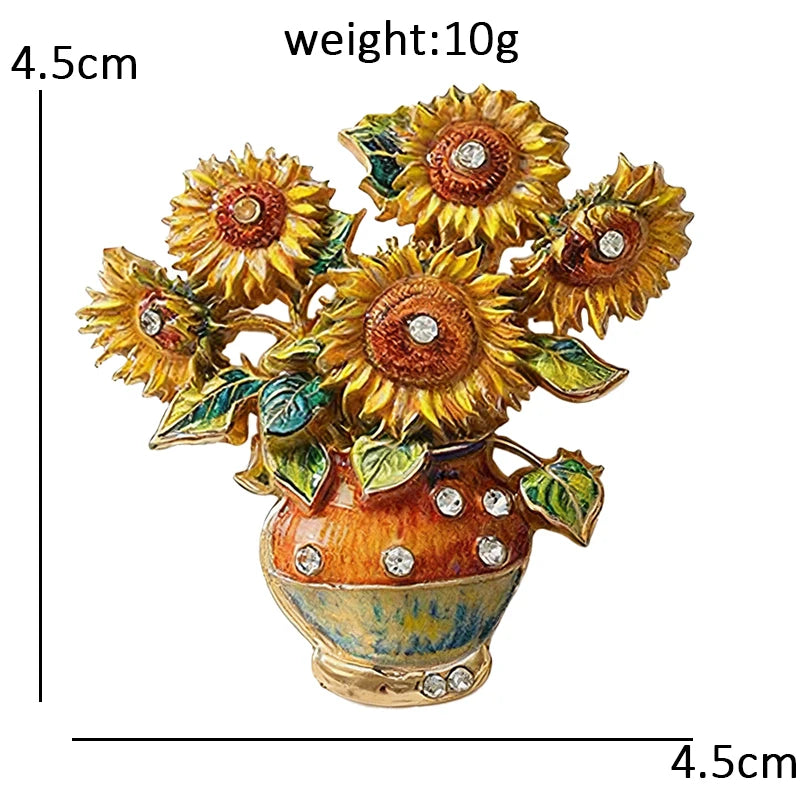 Painterly Sunflower Bouquet Motif Brooch
