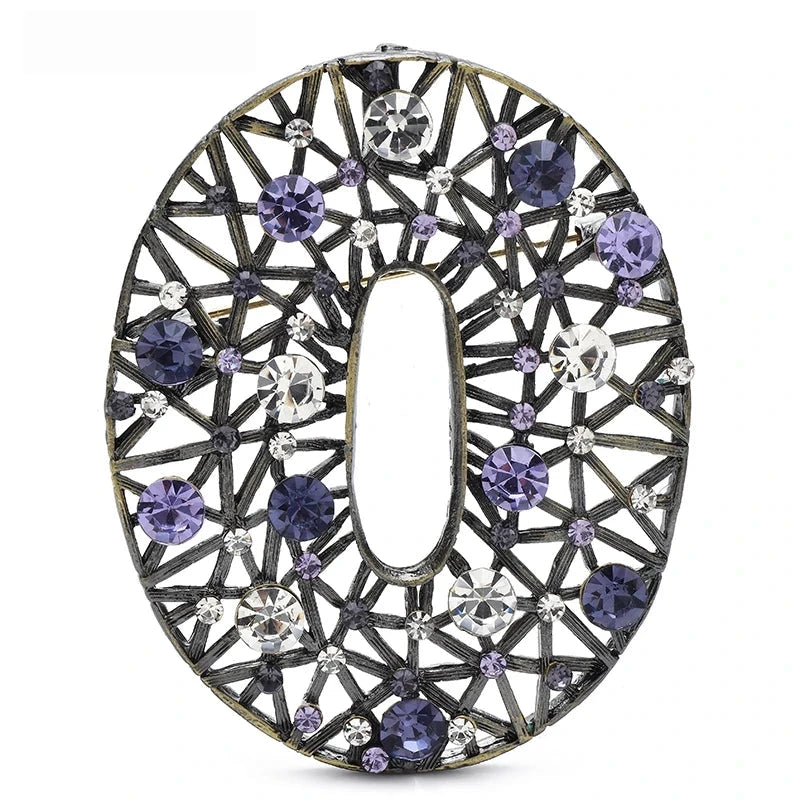 Oval Lattice with Faceted Stones Brooch — Purple