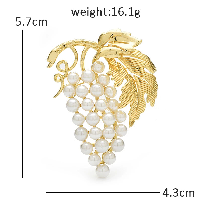 Pearlescent Grape Cluster with Textured Leaf Brooch