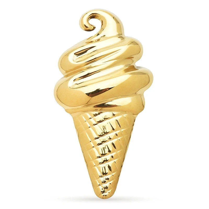 Polished Swirl Ice Cream Cone Brooch — Gold
