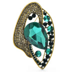 Geometric Teardrop with Faceted Center Brooch — Green