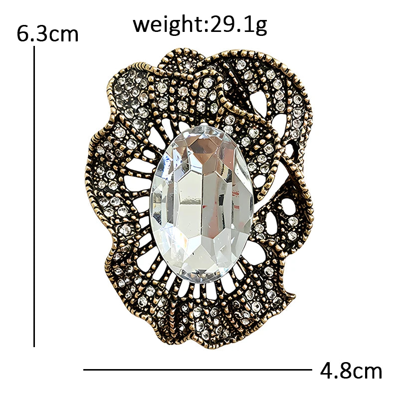 Vintage Oval Sparkle Flower Brooch