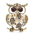 Jeweled Owl with Oversized Eyes Brooch — Champagne