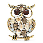 Jeweled Owl with Oversized Eyes Brooch — Champagne