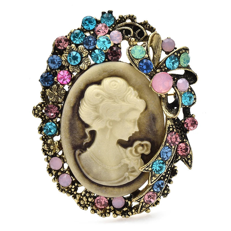 Multicolor Jeweled Cameo Silhouette Brooch