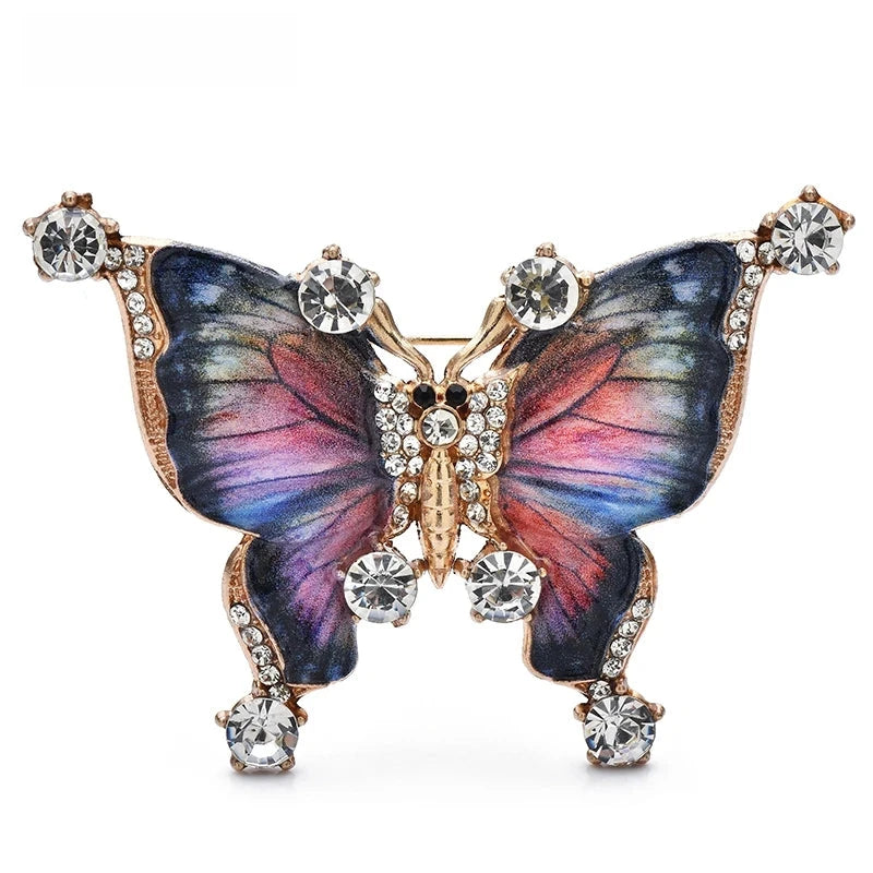 Vintage-Style Patterned Butterfly Brooch — Multicolor