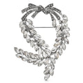 Rhinestone Wheat Wreath with Bow Brooch — Silver