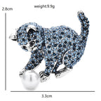 Rhinestone Cat Playing with Pearl-Look Ball Brooch — dimensions