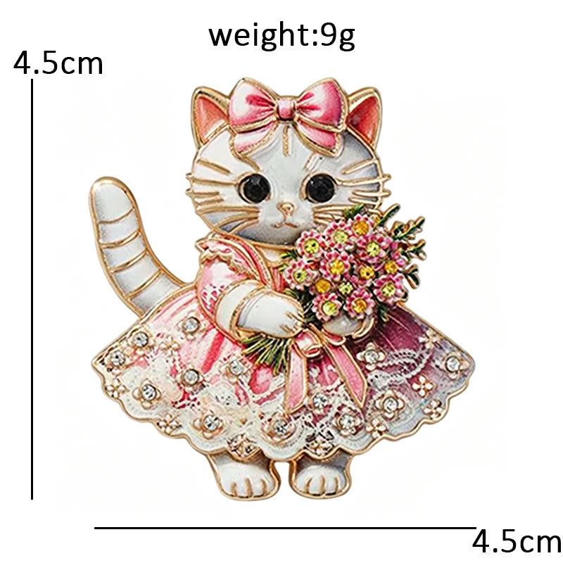Dressed Cat with Flower Bouquet Brooch