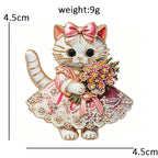Dressed Cat with Flower Bouquet Brooch