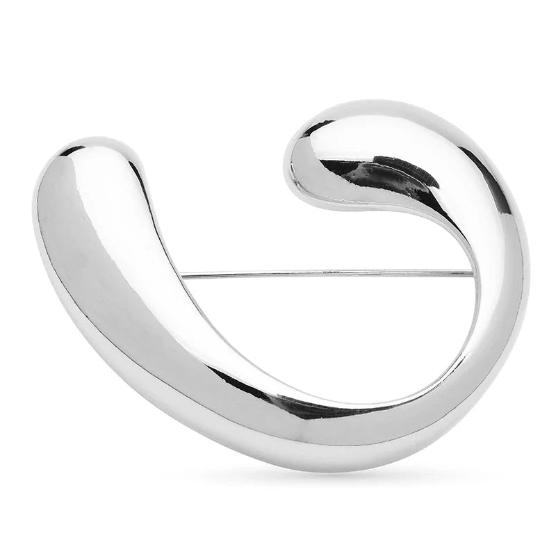 Polished Open Curve Brooch — Silver