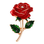 Classic Red Rose on a Stem Brooch