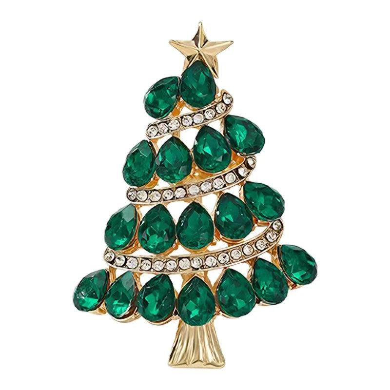 Star-Topped Christmas Tree with Sparkling Garlands Brooch original white background product photo