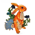 Orange Enamel Rabbit with Flowers Brooch — Orange Floral Rabbit