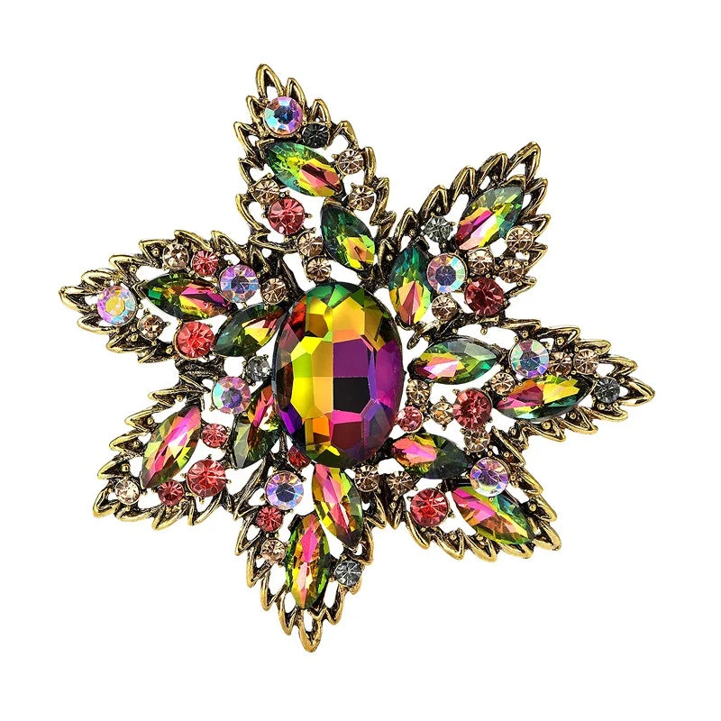 Large Layered Jeweled Star Flower Brooch
