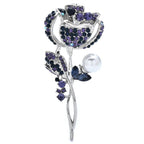 Rhinestone Rose with Pearl-Look Drop Brooch — Blue