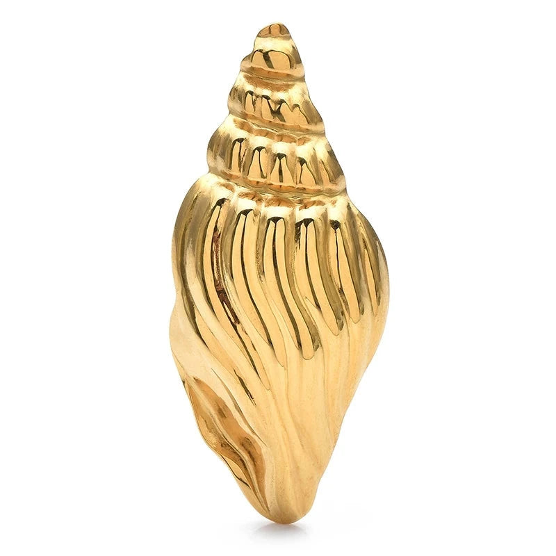 Ridged Spiral Conch Shell Brooch — Gold