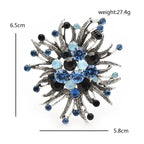 Vintage-Style Jeweled Flower with Curved Petals Brooch — dimensions