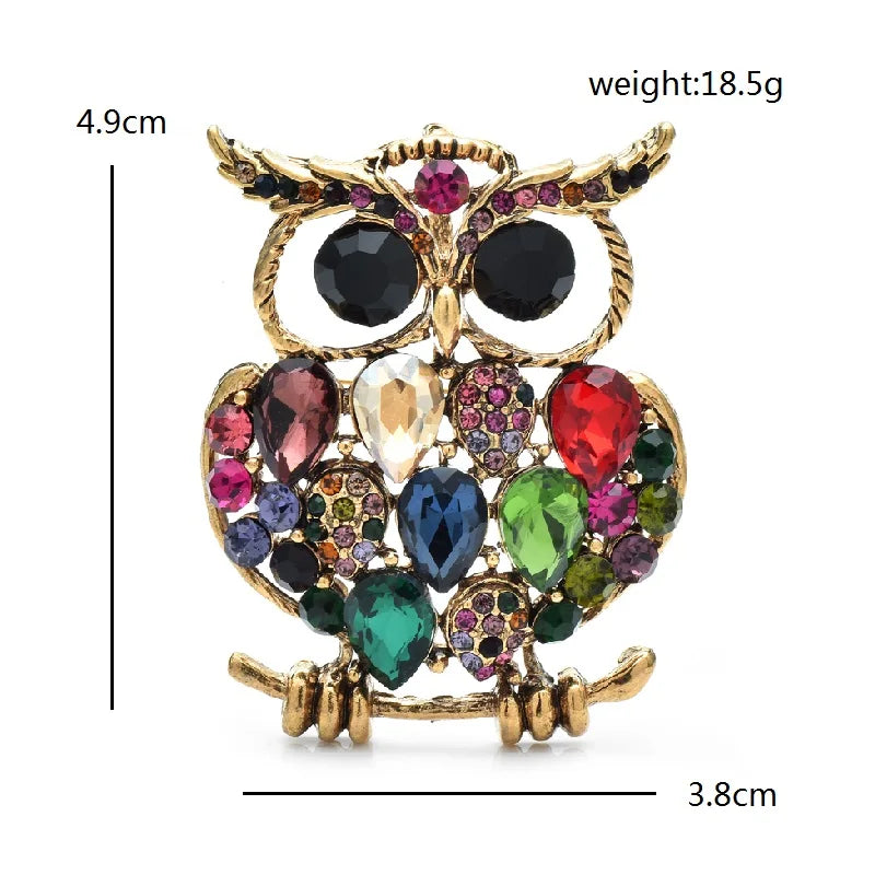 Jeweled Owl with Oversized Eyes Brooch — dimensions