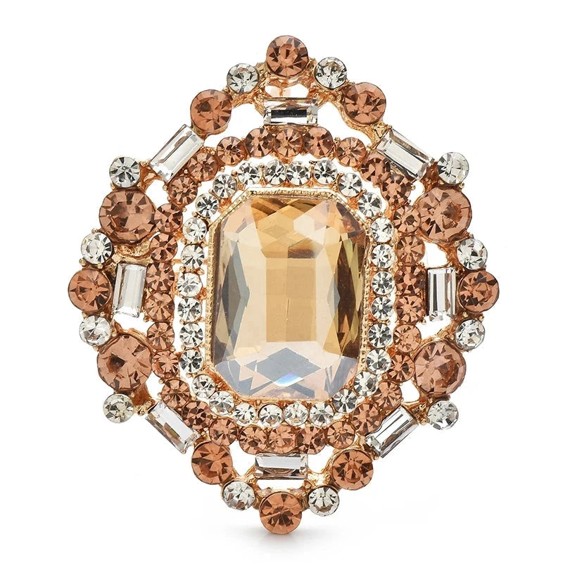 Vintage-Style Rectangular Faceted Stone Brooch — Champagne