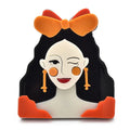Acrylic Winking Lady with Bow Brooch — Orange
