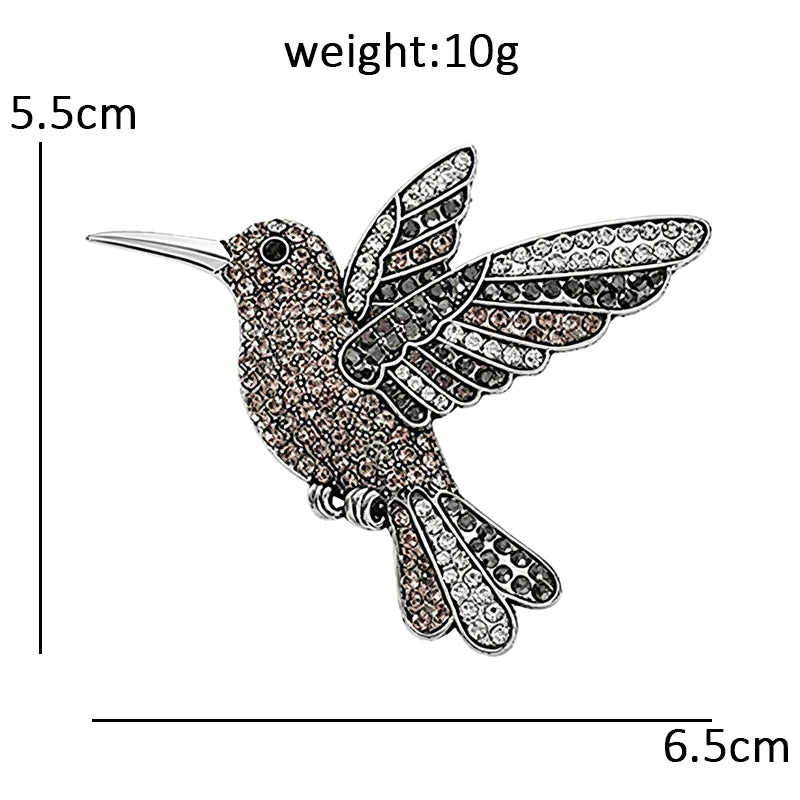 Hummingbird with Rows of Sparkling Feathers Brooch