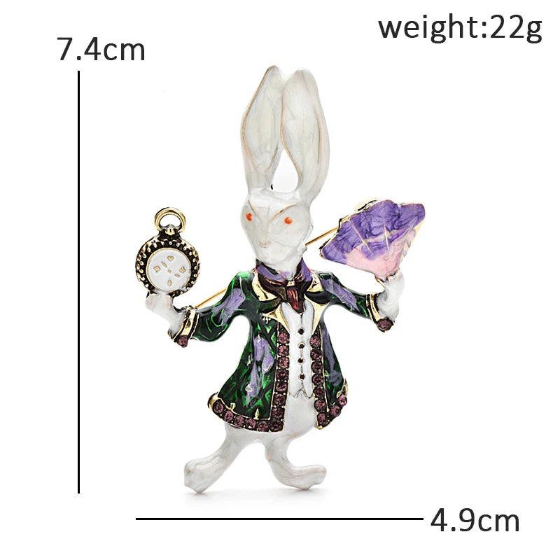 Storybook Rabbit with Watch and Fan Brooch