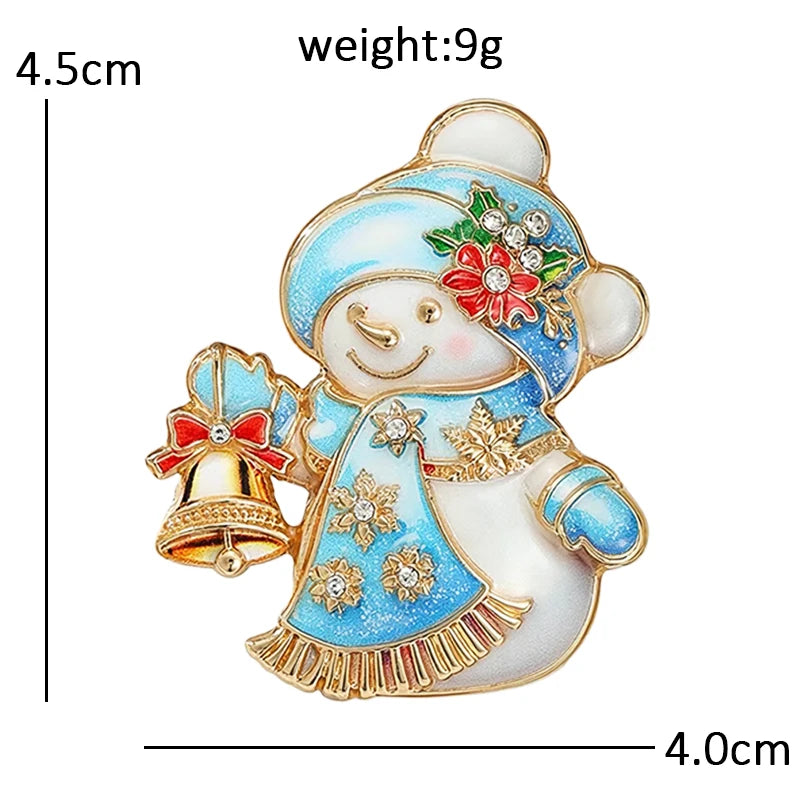Winter Snowman Holding a Bell Brooch