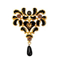 Black Enamel Floral Scroll with Teardrop Brooch — Black Floral Scroll