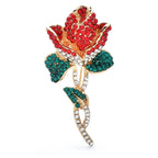 Rhinestone Tulip Flower Brooch — Red