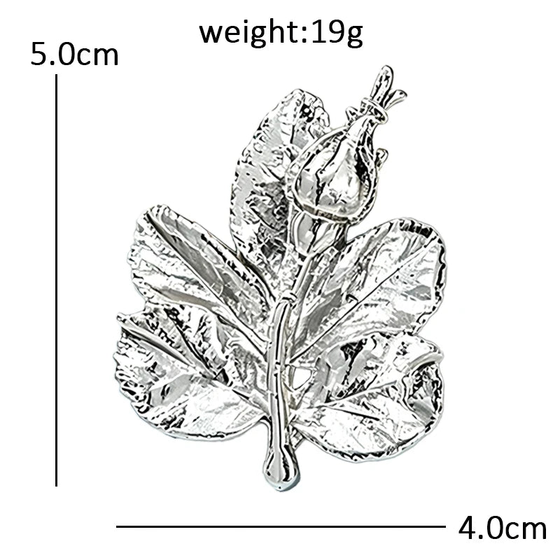 Textured Rosebud and Leaf Spray Brooch