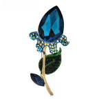 Faceted Tulip with Jeweled Leaves Brooch — Blue