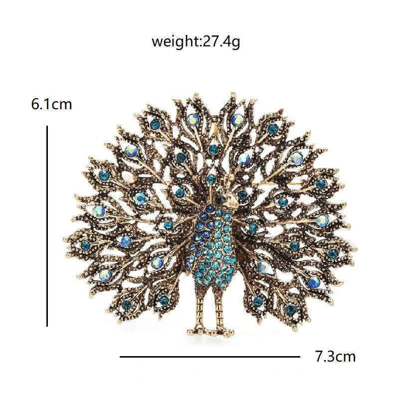 Vintage Jeweled Peacock Fan Brooch