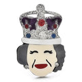 Smiling Queen with Glitter Crown Acrylic Brooch — Silver Crown