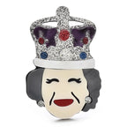 Smiling Queen with Glitter Crown Acrylic Brooch — Silver Crown