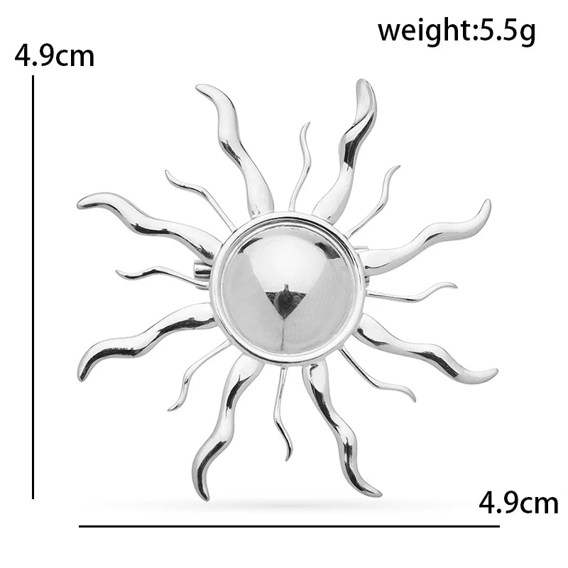 Wavy Ray Sun Stainless Steel Brooch — dimensions