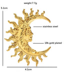 Sculptural Sun and Moon Face Brooch — dimensions