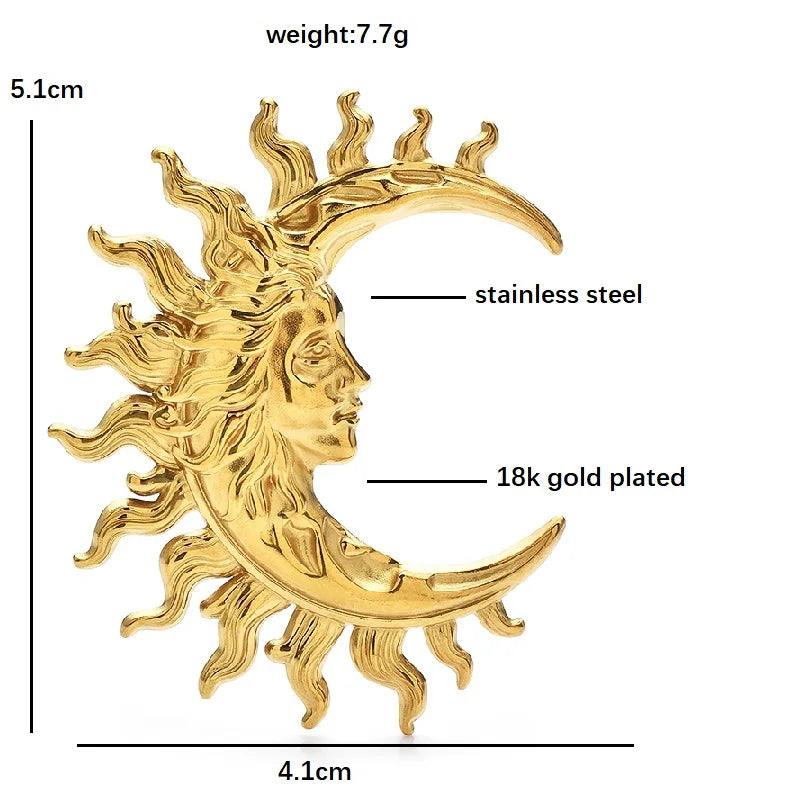 Sculptural Sun and Moon Face Brooch — dimensions