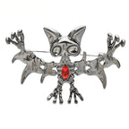 Playful Bat with Red Faceted Stone Brooch — Silver Bat & Red Stone