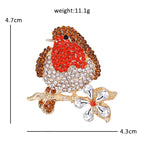 Red-Breasted Rhinestone Bird on Blossom Branch Brooch — dimensions