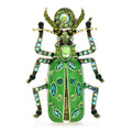 Ornate Enamel Beetle with Faceted Accents Brooch — Green