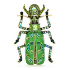 Ornate Enamel Beetle with Faceted Accents Brooch — Green