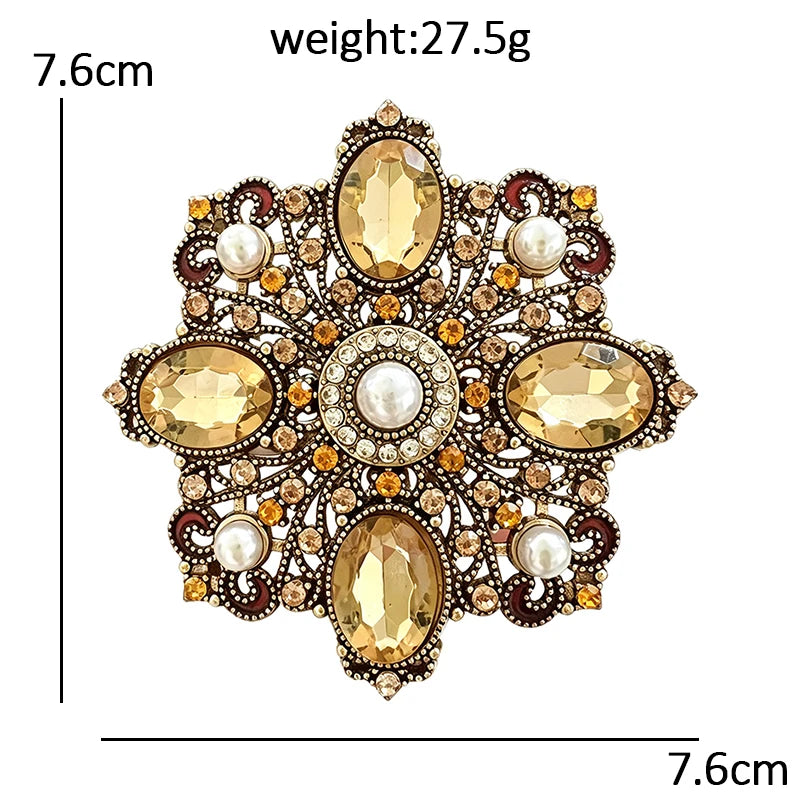 Baroque Faceted and Pearl-Look Accent Medallion Brooch