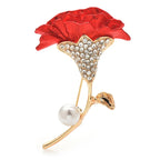 Ruffled Enamel Flower with Pearl-Look Accent Brooch — Red