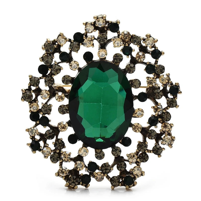 Oval Faceted Center with Ornate Rhinestone Frame Brooch original variant product photo
