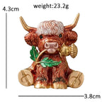 Highland Cow Holding a Thistle Brooch